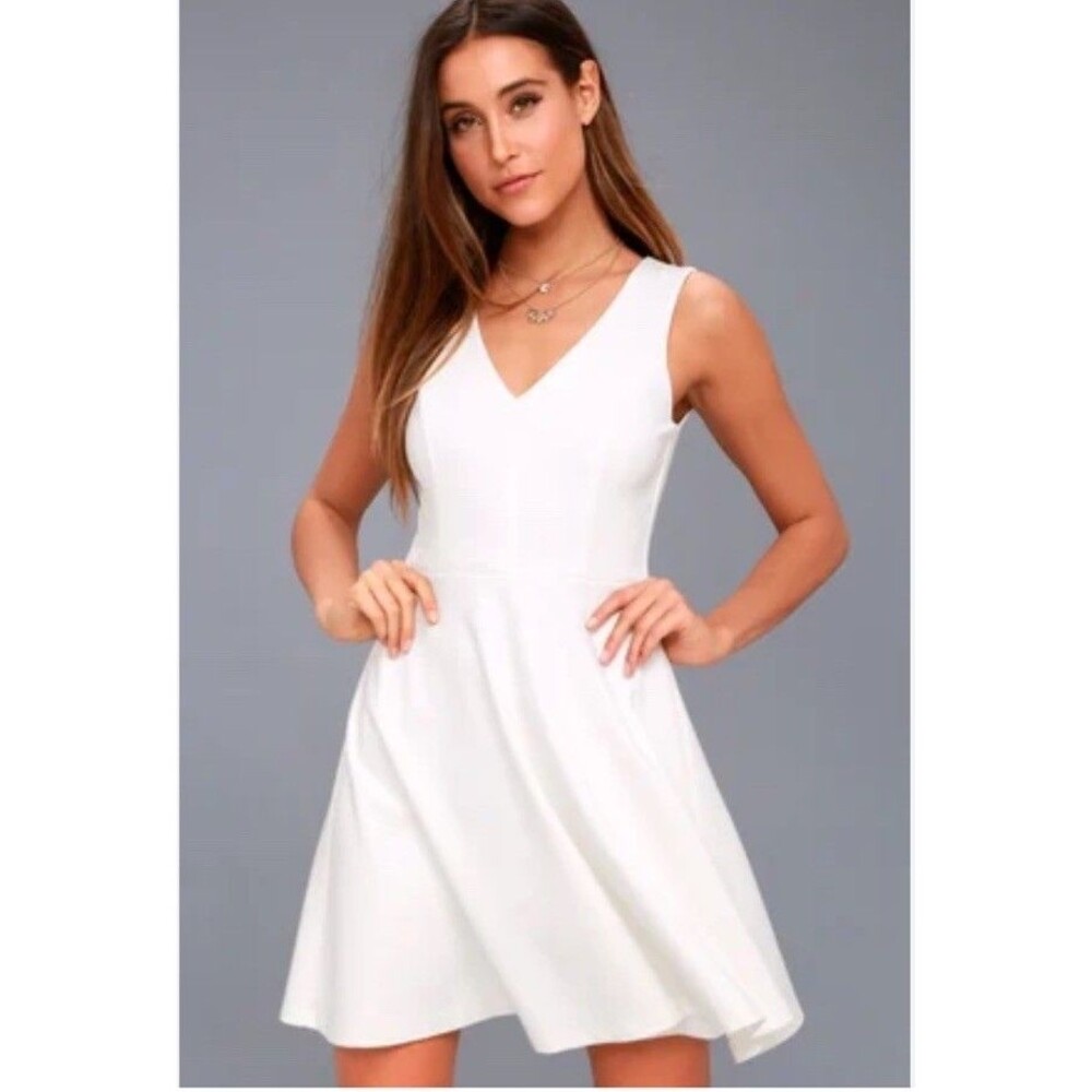 Lulus White Ivory Bon Appetit Skater Mini Dress Women's Lined Size S